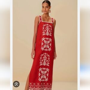 Farm Rio Red Embroidered Maxi Dress